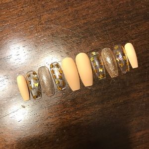 Nude & Gold Holo Butterfly Press on Nails